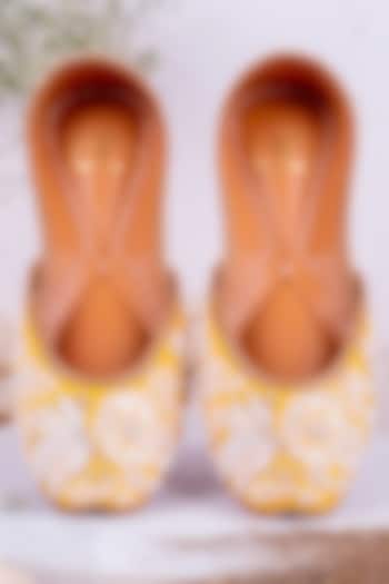 Yellow Crepe Juttis by House of Vian