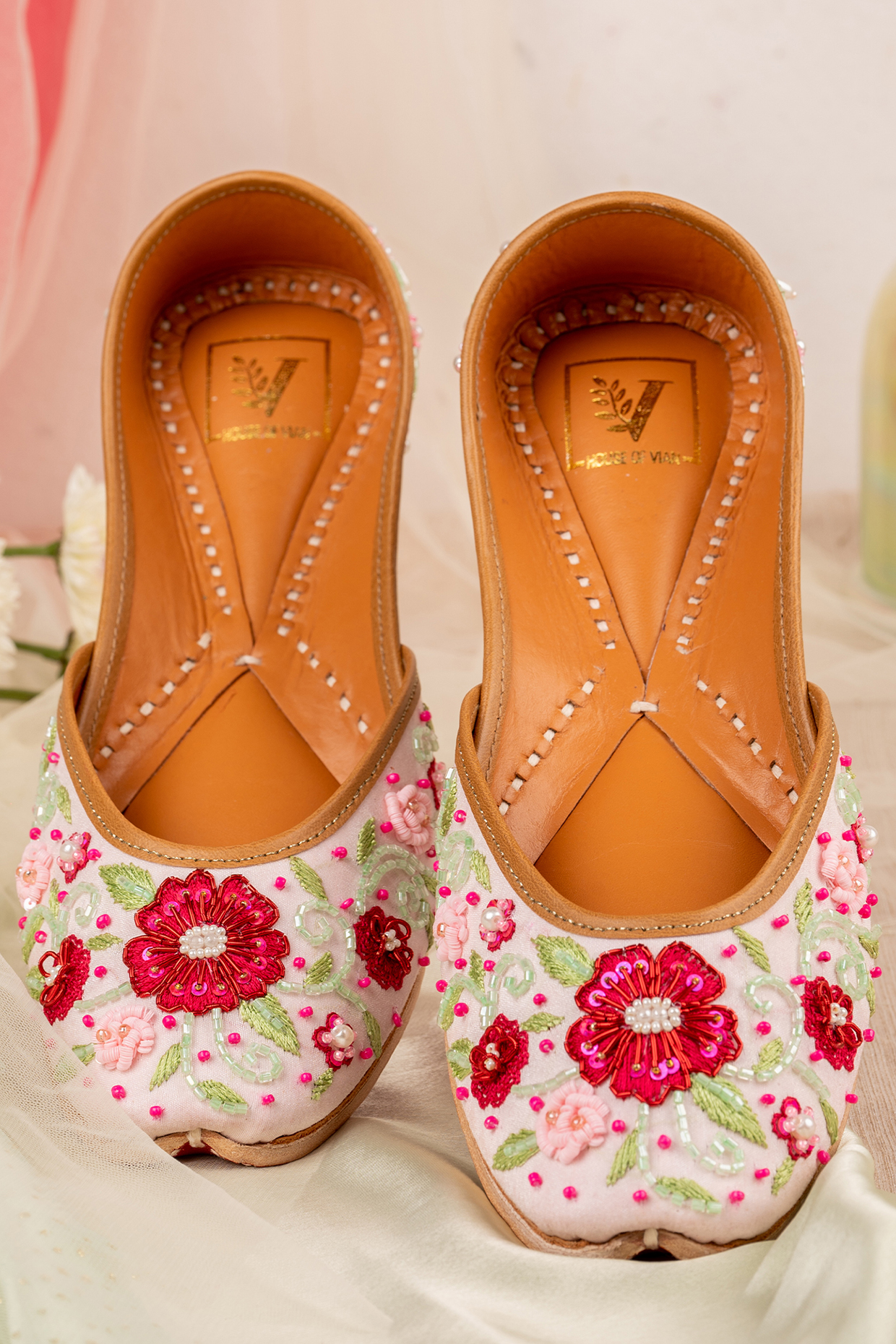 Multi-Coloured Crepe Floral Juttis by House of Vian at Pernia's Pop Up Shop