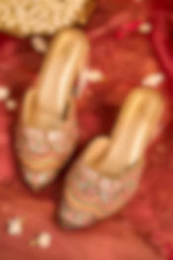 Multi-Colored Dupion Silk Mirror Embroidered Mule Heels by House of Vian at Pernia's Pop Up Shop