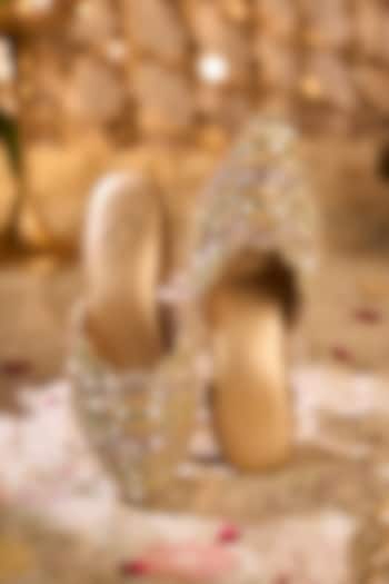 Gold Dupion Silk Cutdana Embroidered Mule Heels by House of Vian at Pernia's Pop Up Shop