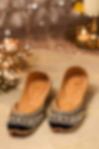 Blue Velvet Sequin & Mirror Embroidered Juttis by House of Vian at Pernia's Pop Up Shop