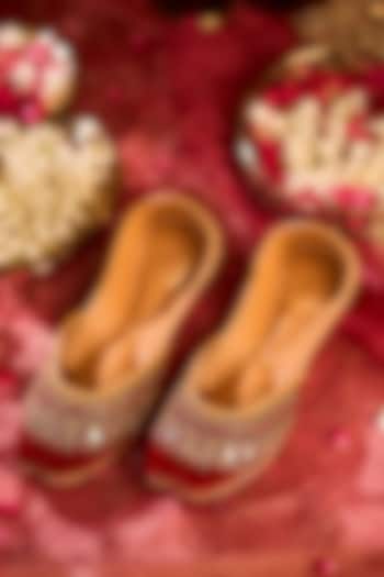 Red Velvet Sequin & Mirror Embroidered Juttis by House of Vian at Pernia's Pop Up Shop