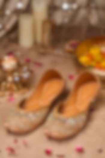 Gold Silk Mirror & Cutdana Embroidered Juttis by House of Vian at Pernia's Pop Up Shop