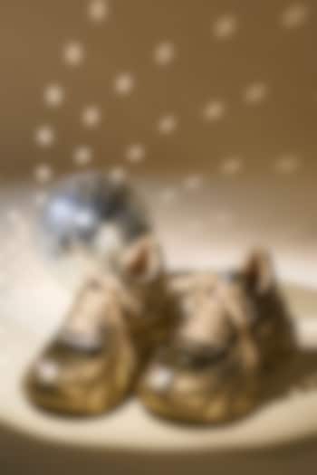 Gold Faux Leather Sequin Embroidered Sneakers by House of Vian at Pernia's Pop Up Shop