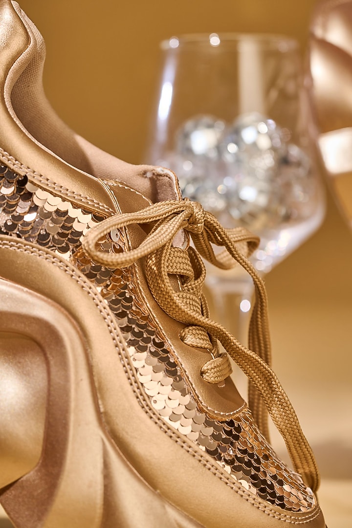 Rose Gold Faux Leather Sequin Embroidered Sneakers by House of Vian at Pernia's Pop Up Shop