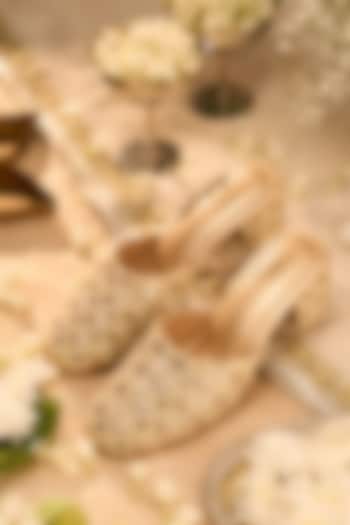 Gold Crepe Silk Mirror Work Mule Heels by House of Vian at Pernia's Pop Up Shop