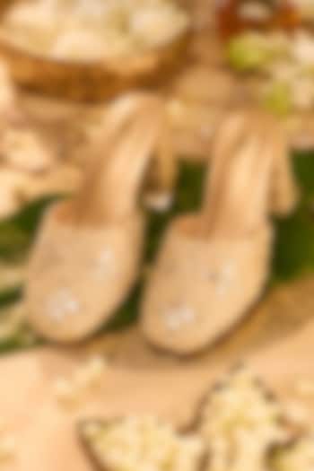 Gold Crepe Silk Mirror Work Mule Heels by House of Vian at Pernia's Pop Up Shop