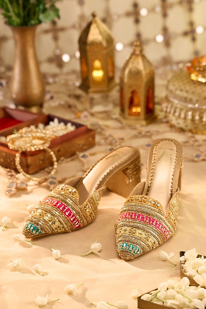 Multi-Colored Dupion Silk Sequins Work Heels by House of Vian at Pernia's Pop Up Shop