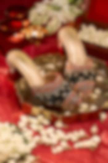 Red Velvet Beads Embroidered Heels by House of Vian at Pernia's Pop Up Shop