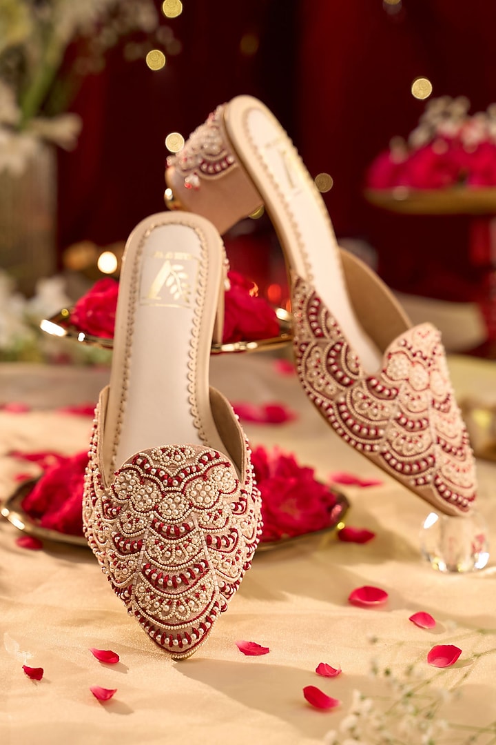 Pink Shimmer Georgette Resham Embroidered Heels by House of Vian at Pernia's Pop Up Shop