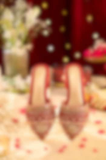Red Velvet Zari & Dabka Work Heels by House of Vian at Pernia's Pop Up Shop