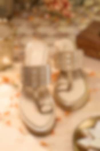 Gold Satin Zari Embroidered Wedges by House of Vian at Pernia's Pop Up Shop