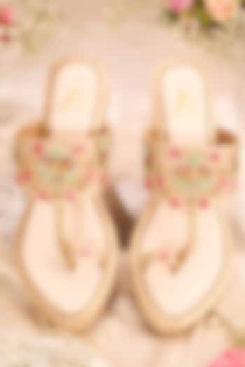 Multi-Colored Satin Dabka Work Wedges by House of Vian at Pernia's Pop Up Shop