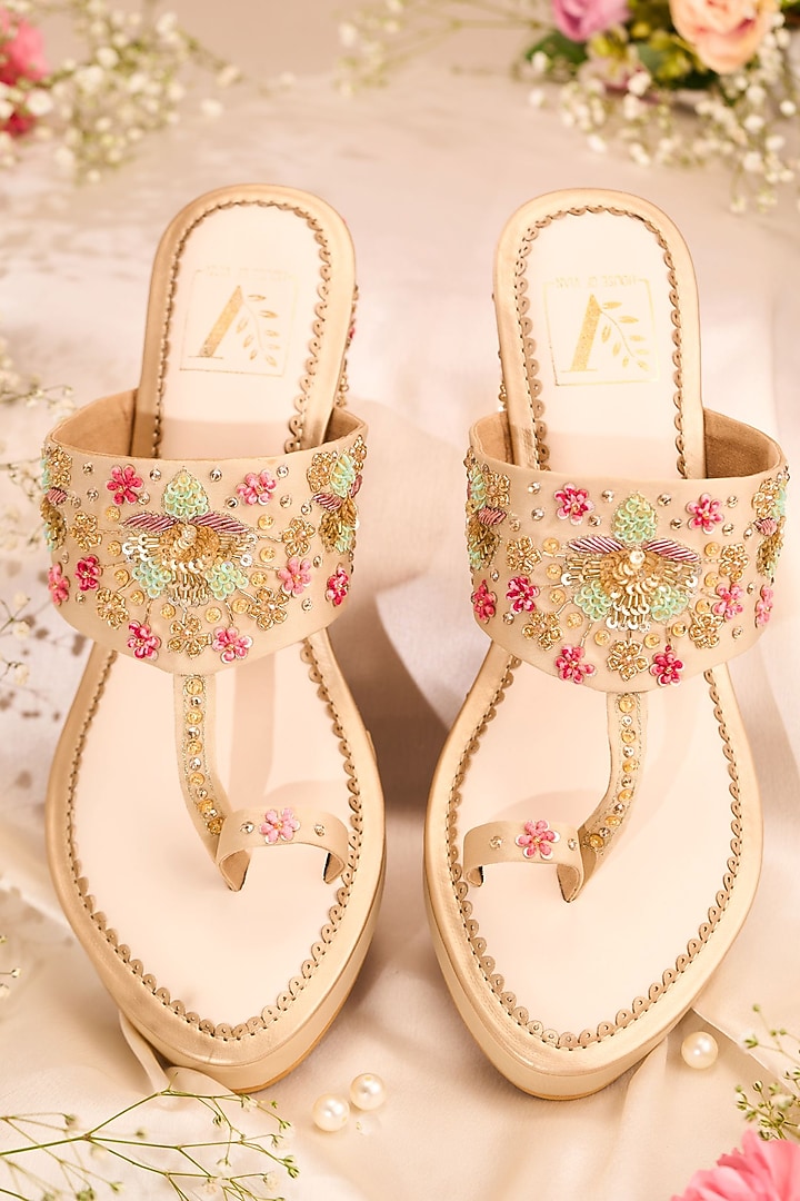 Multi-Colored Satin Dabka Work Wedges by House of Vian at Pernia's Pop Up Shop