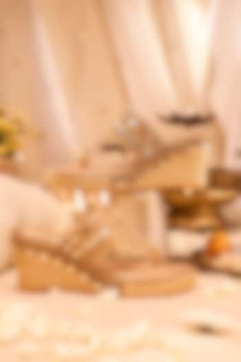 Gold Silk Zari Work Wedges by House of Vian at Pernia's Pop Up Shop