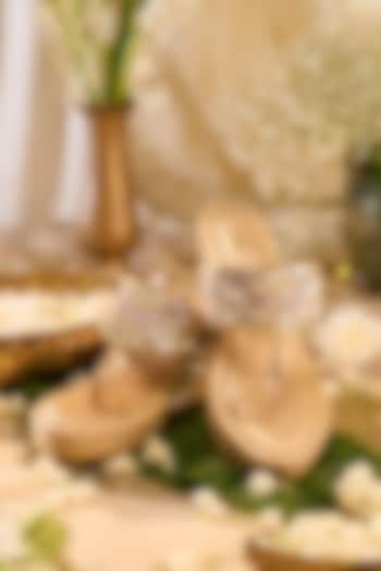 Beige Dupion Silk Hand Embroidered Wedges by House of Vian at Pernia's Pop Up Shop