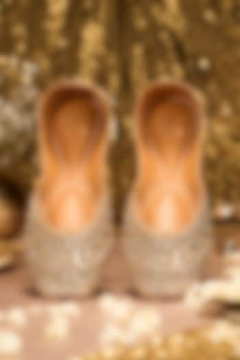 Gold Silk Zari & Mirror Work Juttis by House of Vian at Pernia's Pop Up Shop