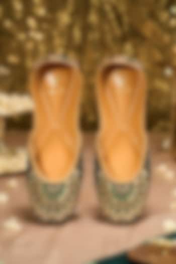 Green Crepe Dabka & Sequins Embroidered Juttis by House of Vian at Pernia's Pop Up Shop
