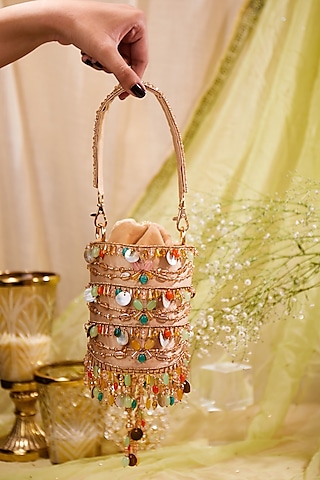 Multi-Colored Silk Bead Hand Embroidered Potli Bag by House of Vian