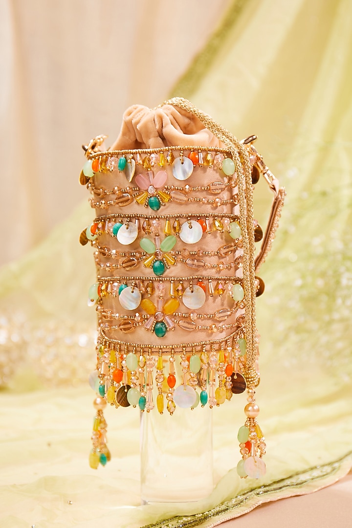 Multi-Colored Silk Bead Hand Embroidered Potli Bag by House of Vian at Pernia's Pop Up Shop