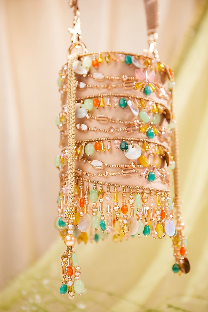 Multi-Colored Silk Bead Hand Embroidered Potli Bag by House of Vian at Pernia's Pop Up Shop