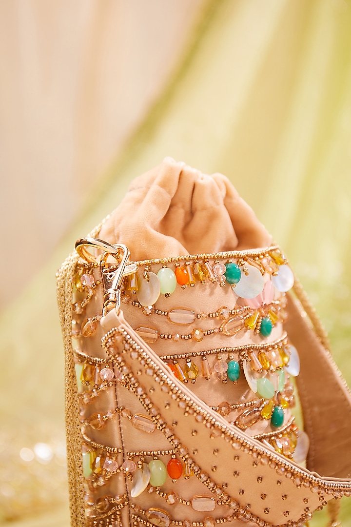 Multi-Colored Silk Bead Hand Embroidered Potli Bag by House of Vian at Pernia's Pop Up Shop
