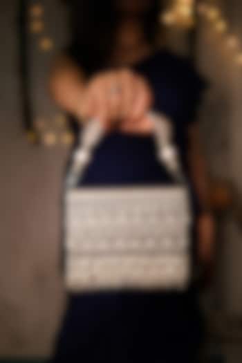 Blue Satin & Organza Pearl Drop Embellished Clutch by House of Vian at Pernia's Pop Up Shop