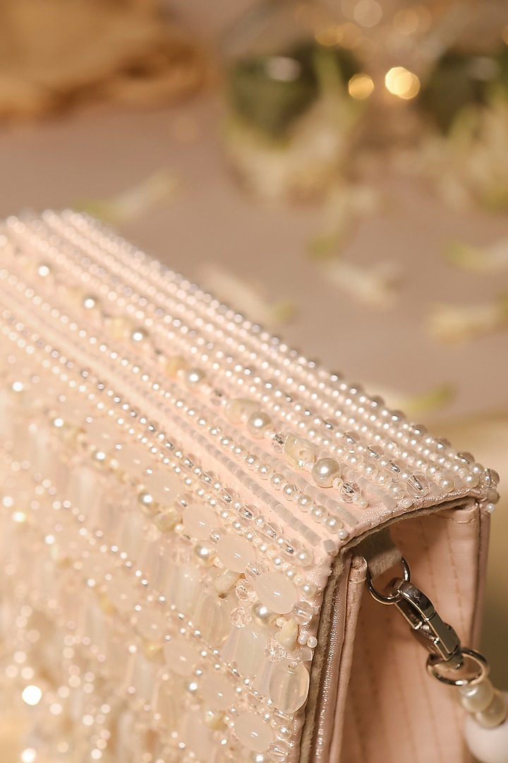 Pink Satin & Organza Pearl Drop Embellished Clutch by House of Vian at Pernia's Pop Up Shop