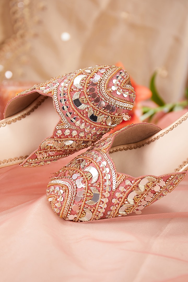 Pink Dupion Silk Mirror Work Mule Heels by House of Vian at Pernia's Pop Up Shop
