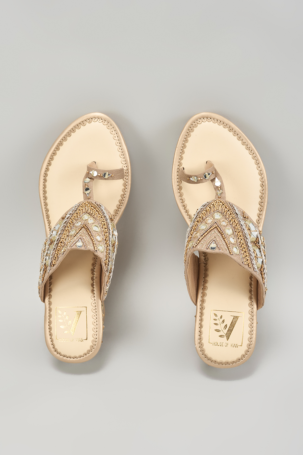Golden Silk Dupion Mirror Work Wedges by House of Vian at Pernia's Pop Up Shop