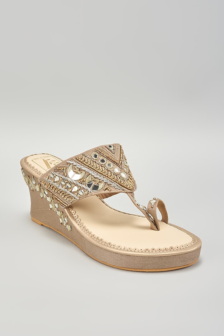 Golden Silk Dupion Mirror Work Wedges by House of Vian at Pernia's Pop Up Shop