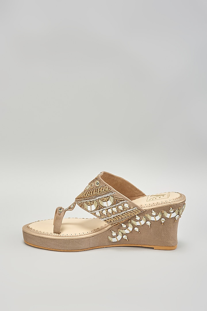 Golden Silk Dupion Mirror Work Wedges by House of Vian at Pernia's Pop Up Shop