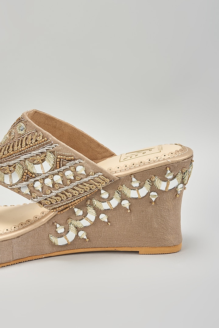 Golden Silk Dupion Mirror Work Wedges by House of Vian at Pernia's Pop Up Shop