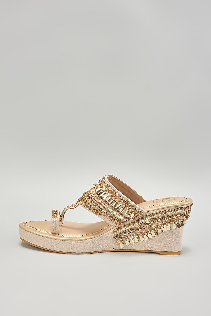 Golden Silk Dupion Embellished Wedges by House of Vian at Pernia's Pop Up Shop