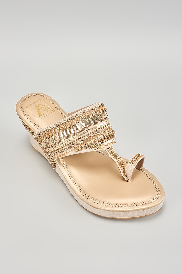 Golden Silk Dupion Embellished Wedges by House of Vian at Pernia's Pop Up Shop