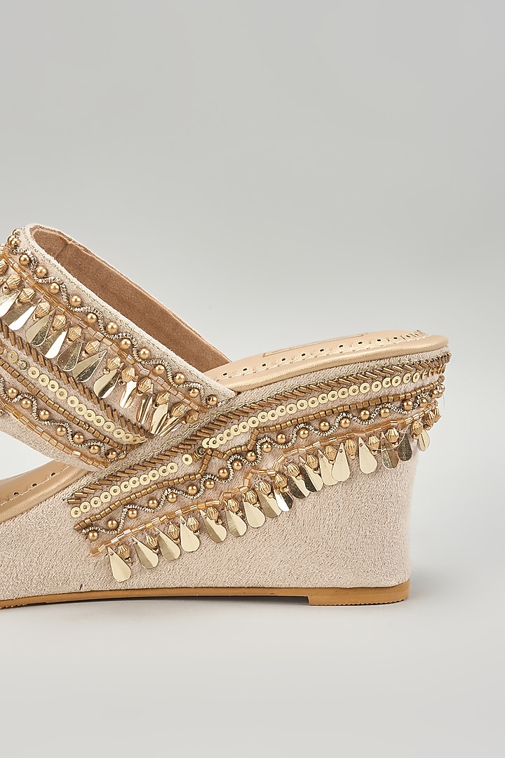 Golden Silk Dupion Embellished Wedges by House of Vian at Pernia's Pop Up Shop