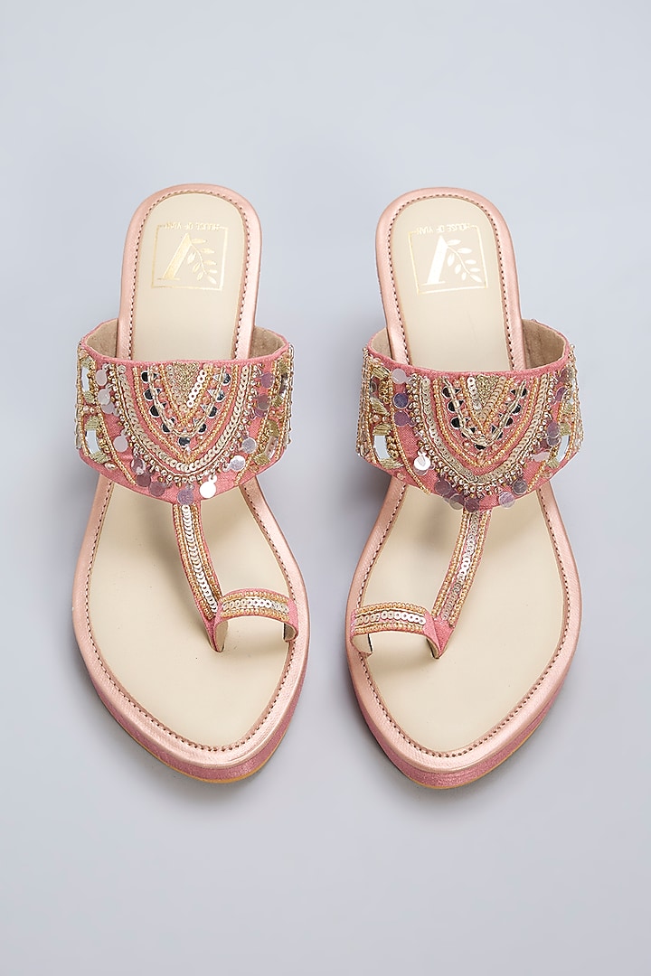 Pink Dupion Silk Embelished Wedges by House of Vian at Pernia's Pop Up Shop