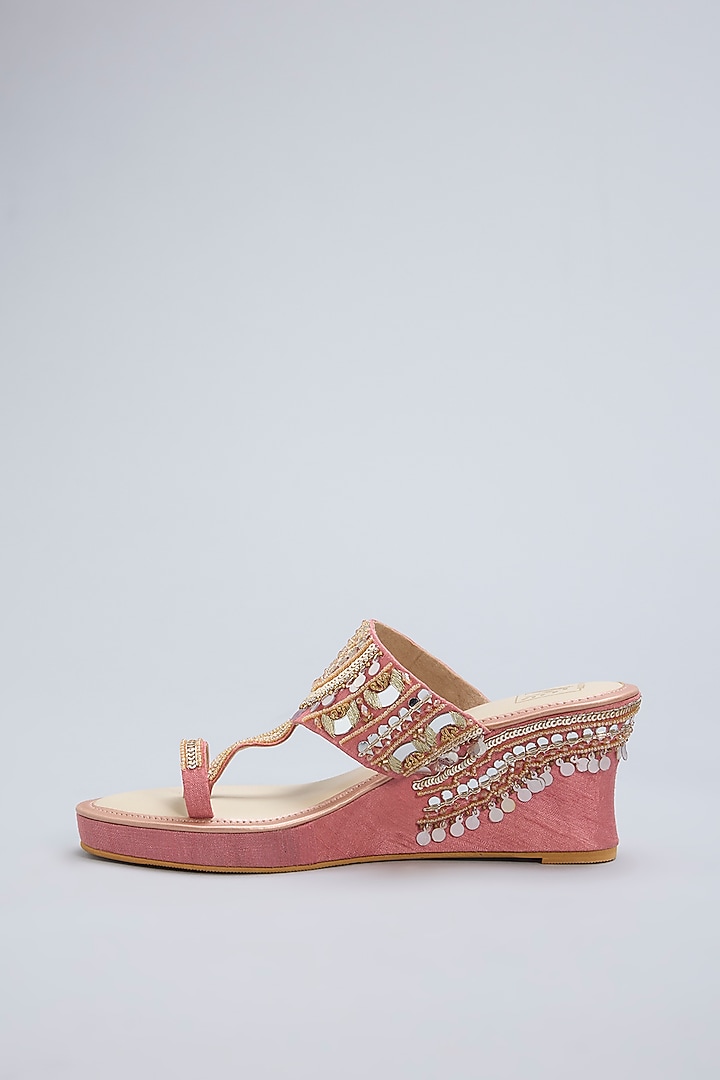Pink Dupion Silk Embelished Wedges by House of Vian at Pernia's Pop Up Shop