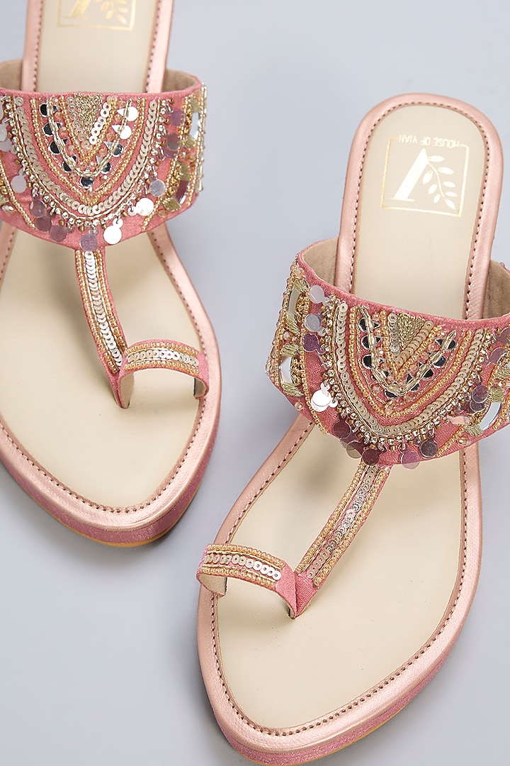 Pink Dupion Silk Embelished Wedges by House of Vian at Pernia's Pop Up Shop