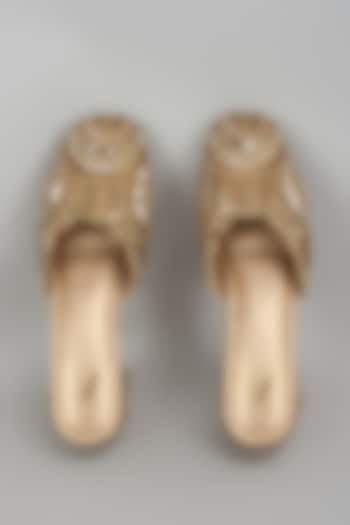 Gold Dupion Silk Geometric Embellished Mule Heels by House of Vian at Pernia's Pop Up Shop