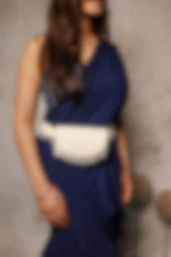 White Satin Crystal Embroidered Belt Bag by House of Vian at Pernia's Pop Up Shop