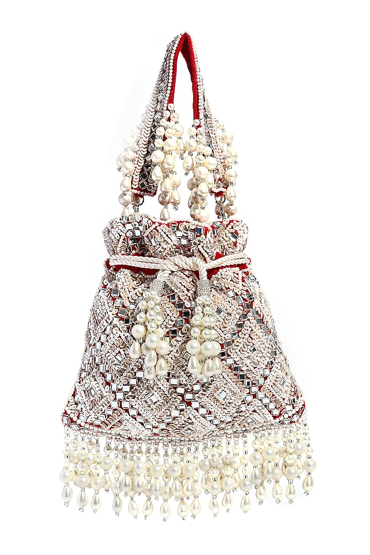 Red Velvet Hand Embroidered Potli by House of Webhin at Pernia's Pop Up Shop