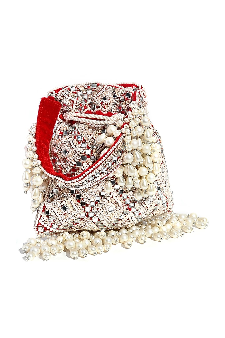 Red Velvet Hand Embroidered Potli by House of Webhin at Pernia's Pop Up Shop