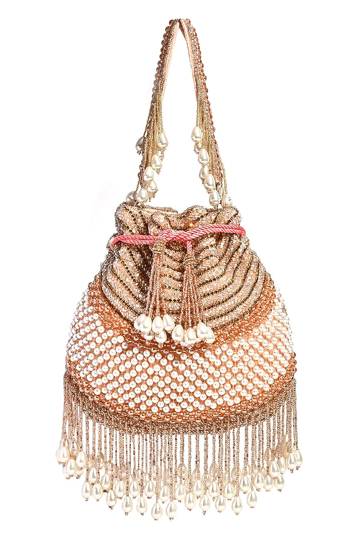Peach Silk Hand Embroidered Potli by House of Webhin at Pernia's Pop Up Shop
