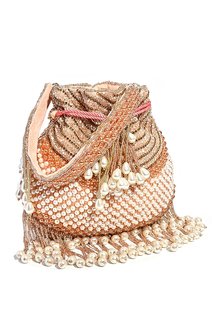 Peach Silk Hand Embroidered Potli by House of Webhin at Pernia's Pop Up Shop