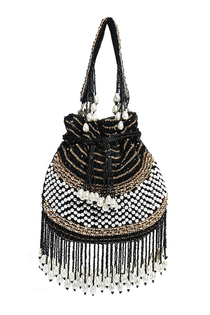 Black Silk Hand Embroidered Potli by House of Webhin at Pernia's Pop Up Shop