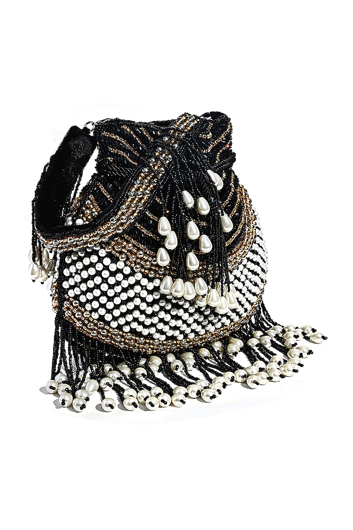 Black Silk Hand Embroidered Potli by House of Webhin at Pernia's Pop Up Shop