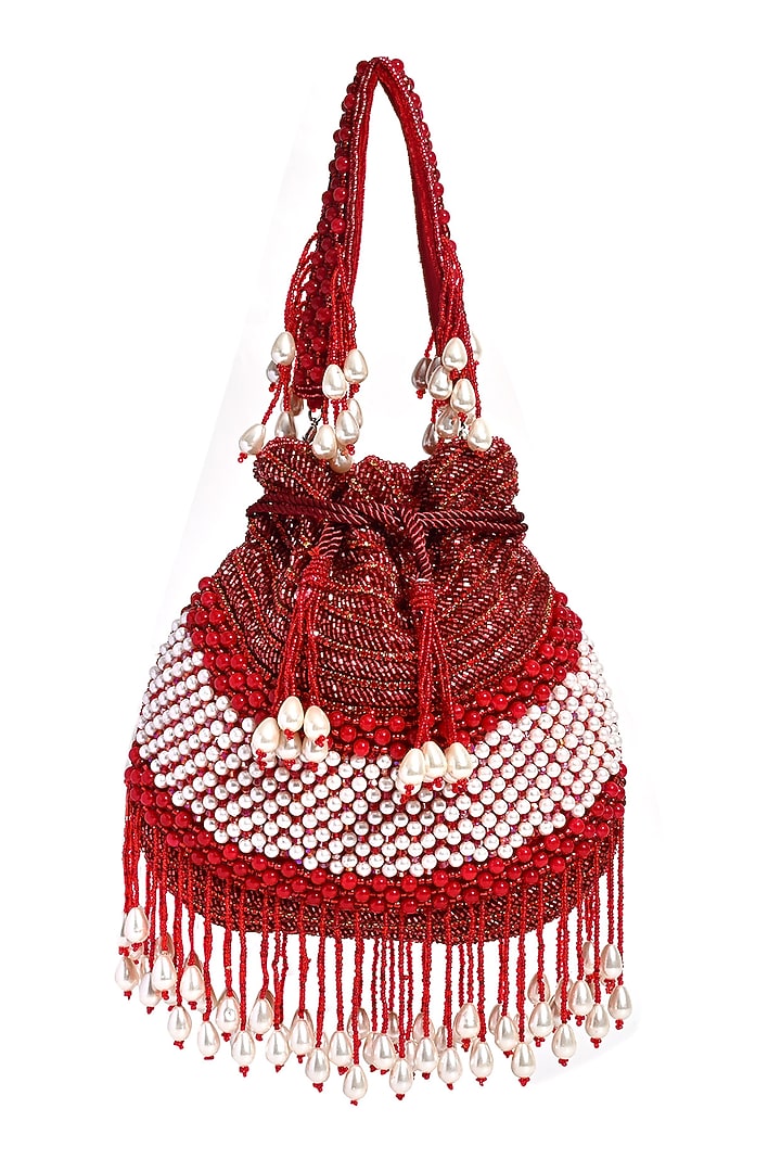 Red Silk Cutdana Hand Embroidered Potli by House of Webhin at Pernia's Pop Up Shop