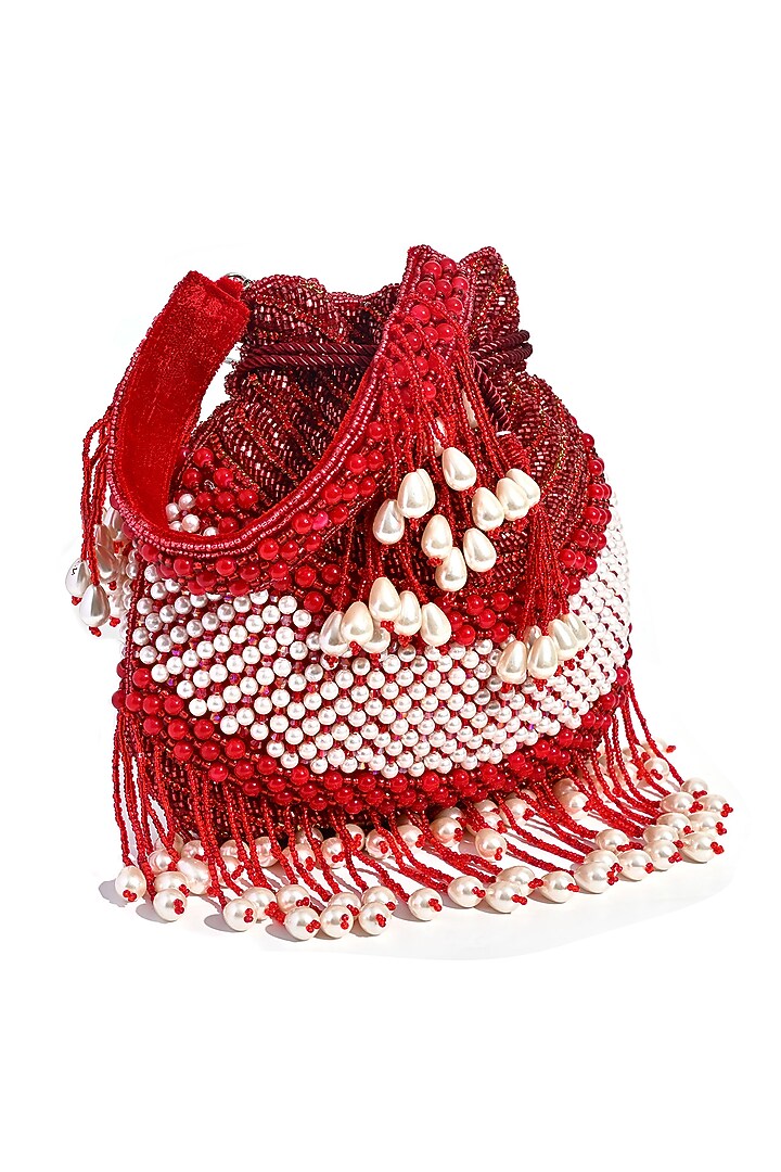 Red Silk Cutdana Hand Embroidered Potli by House of Webhin at Pernia's Pop Up Shop