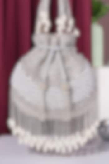 Silver Silk Hand Embroidered Potli by House of Webhin at Pernia's Pop Up Shop